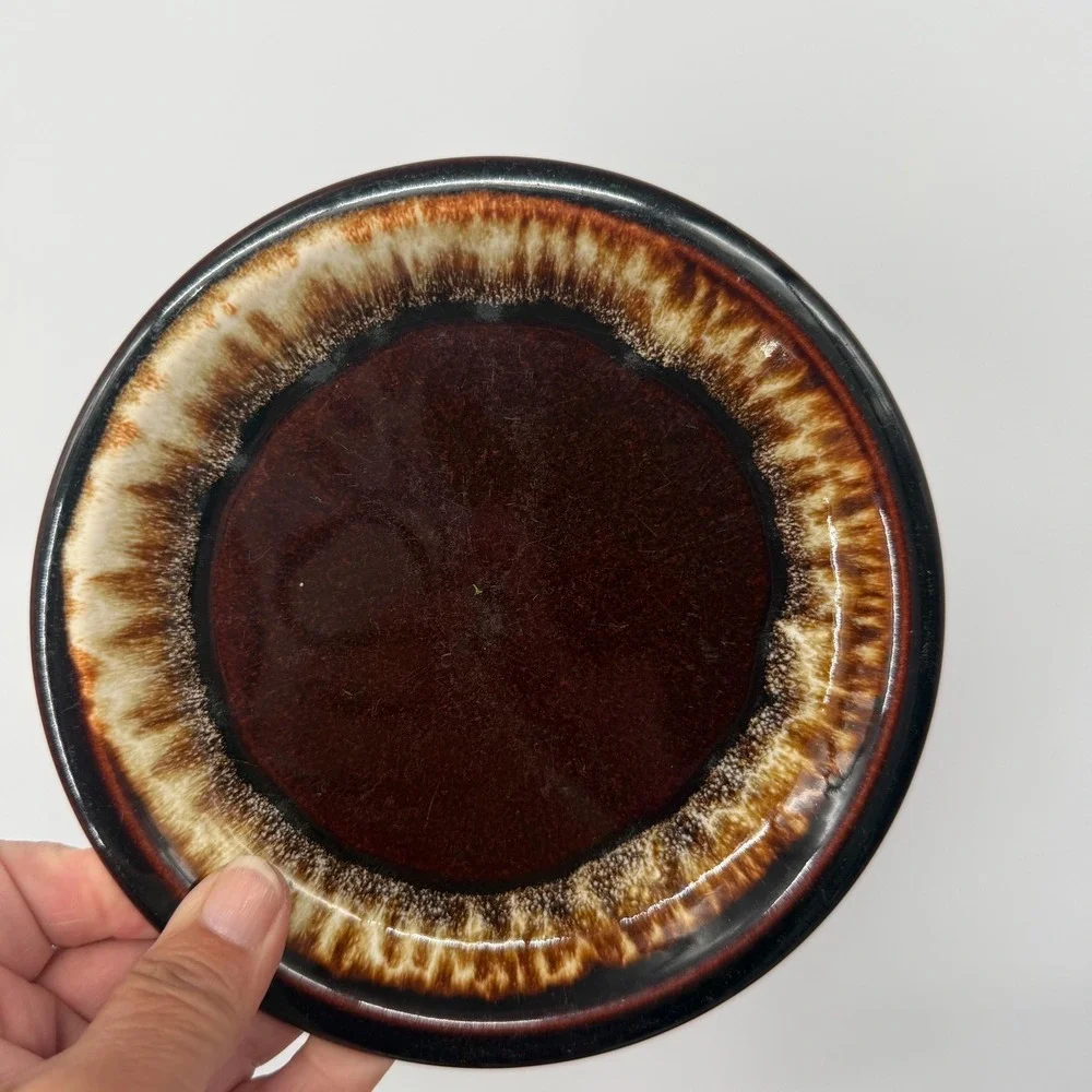 Pfaltzgraff 1970s Stoneware Brown Drip Glaze Lunch Salad Plates Set of 6 7.25